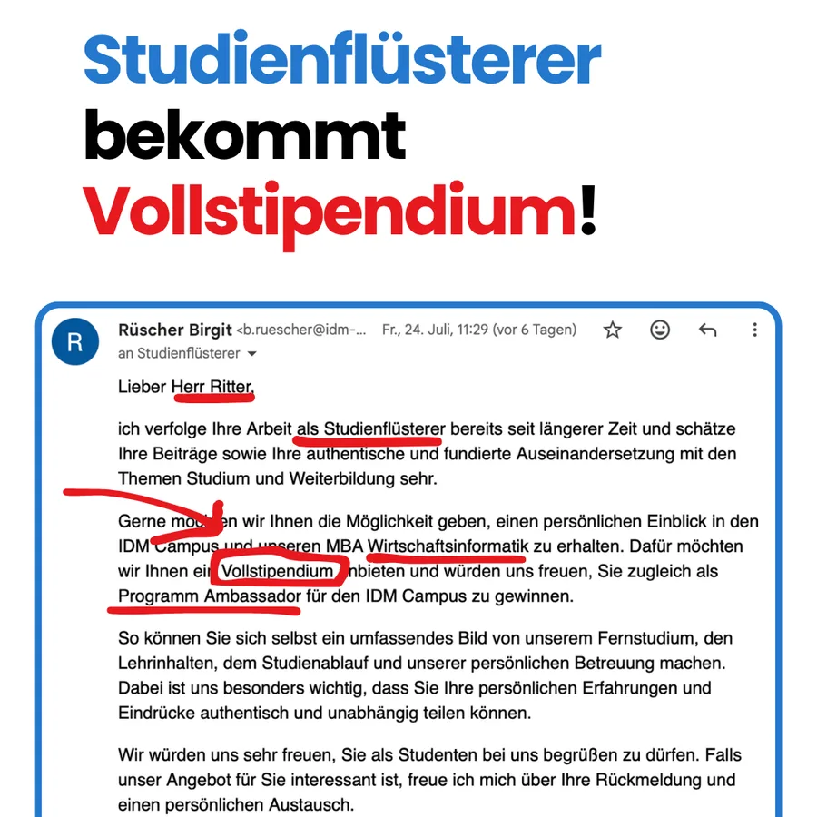 Vollstipendium und Ambassador: die Ankündigung