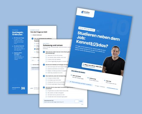 Vorschau des 10-Minuten-Checks: 12 Fragen in den Teilen Zeit und Geld, Zulassung und Dein Ziel